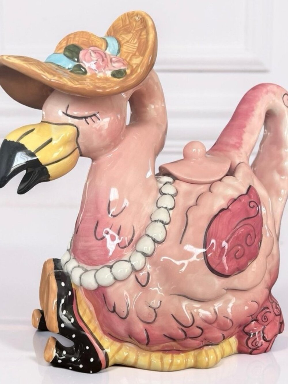 Pink Flamingo Bird Ceramic Teapot By Blue Sky Clayworks 9x9” Heather Goldminc